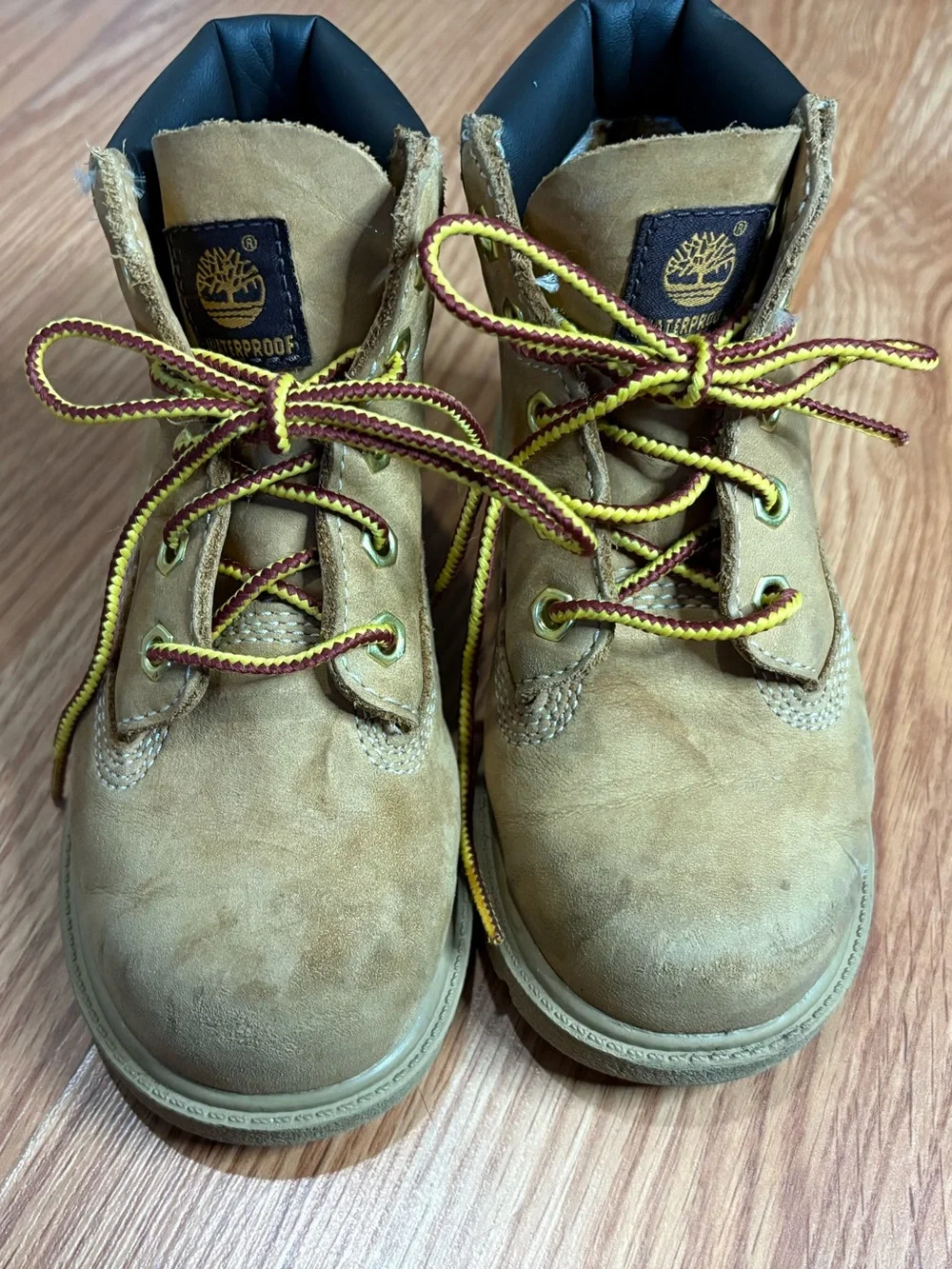 Timberland Kids Tan Suede Lace-Up Boots with Yellow Accent Laces